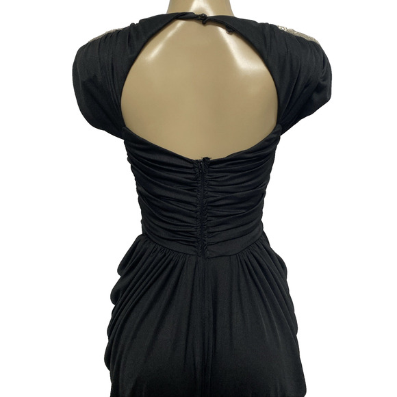 Climax Karen Okada Black Jumpsuit V Neck Draped Embellished Vintage Ruched XS - Picture 7 of 9